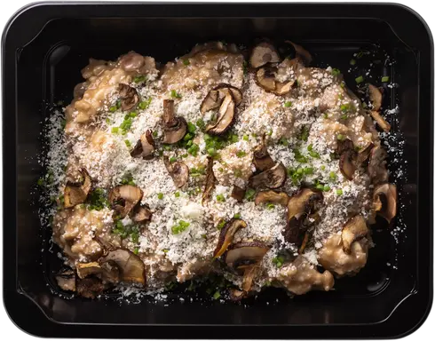 Houbové rizoto s kuřecím masem a parmezánem