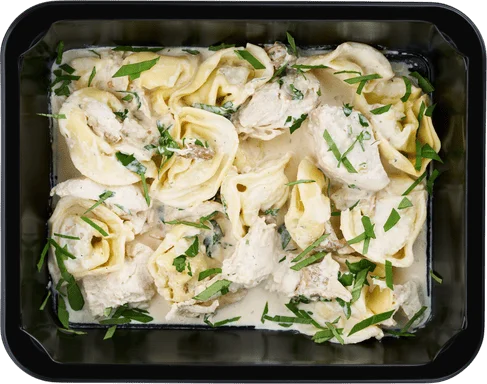 Ricottové tortellini se špenátem, kuřecím masem a liškami