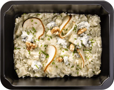 Rizoto s kuřetem, hruškou a modrým sýrem